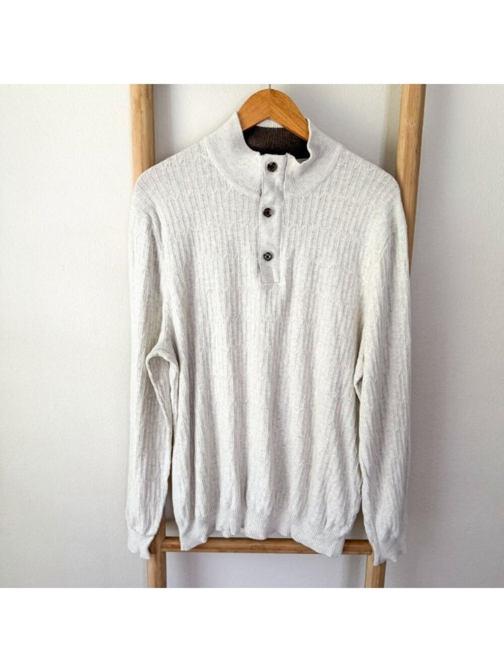 Tasso Elba Supima Cotton Quarter Zip Mock Neck Sweater Men’s XL Cream